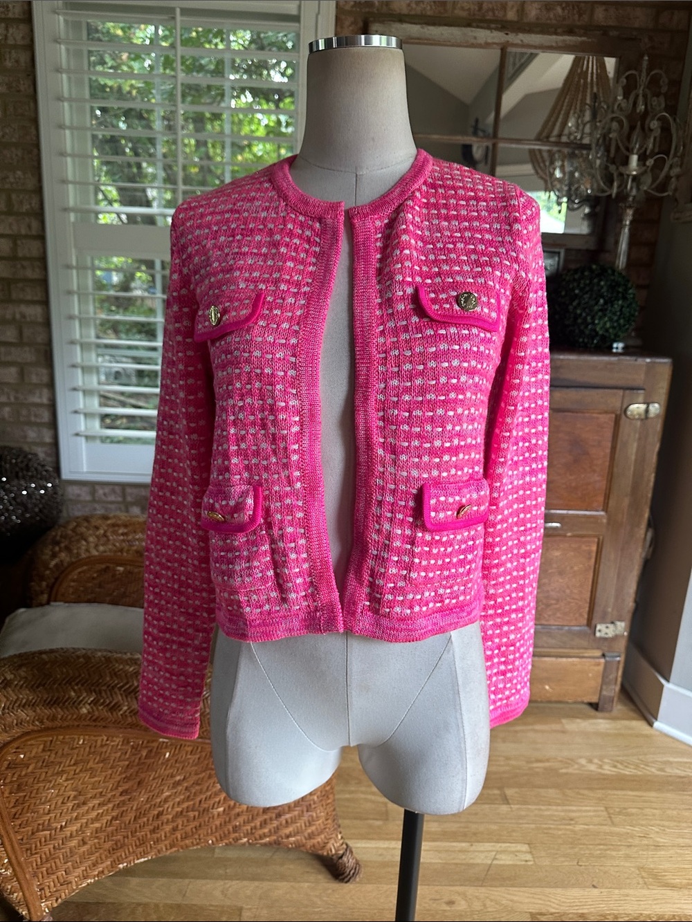 LILLY PULITZER KIENNA CARDIGAN PINK TANGO METALLIC SMALL NEW
